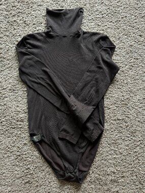 Wolford Long Sleeve Turtleneck Bodysuit Brief Chocolate Brown Size Medium
